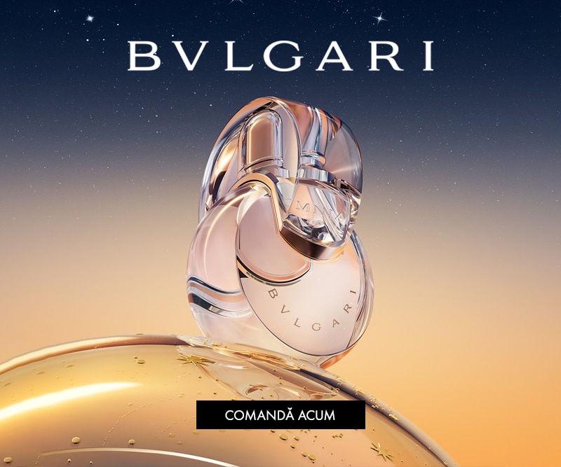Parfum BVLGARI Omnia – sticlă elegantă pe fundal aurit, disponibil acum pentru comandă online.